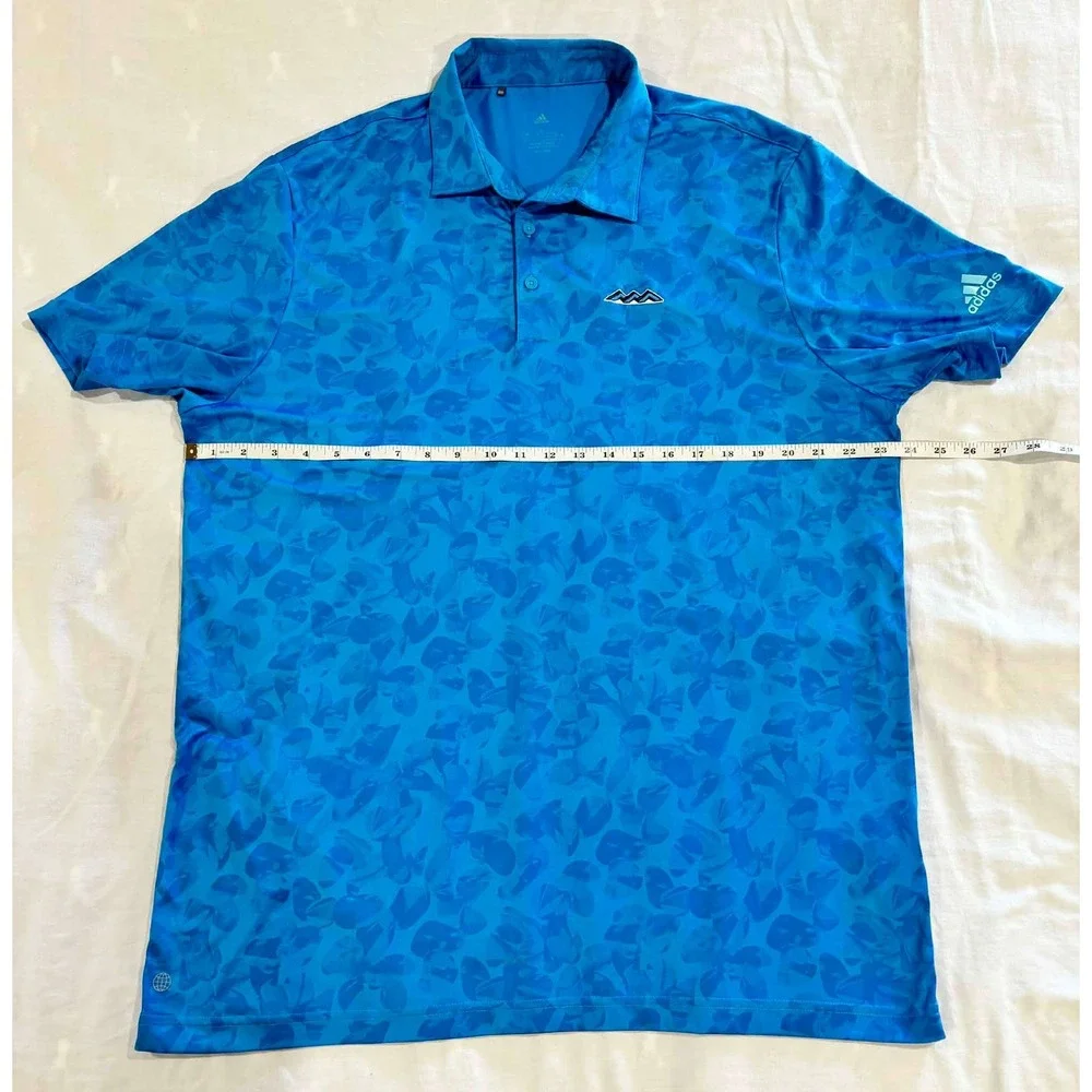 Adidas Mens Blue Tonal Leaf Print Golf Polo Shirt Large Mountain Logo Short Slv‎